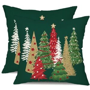 Green Festive Christmas Tree Throw Pillow Covers 20x20” (2-Pack)